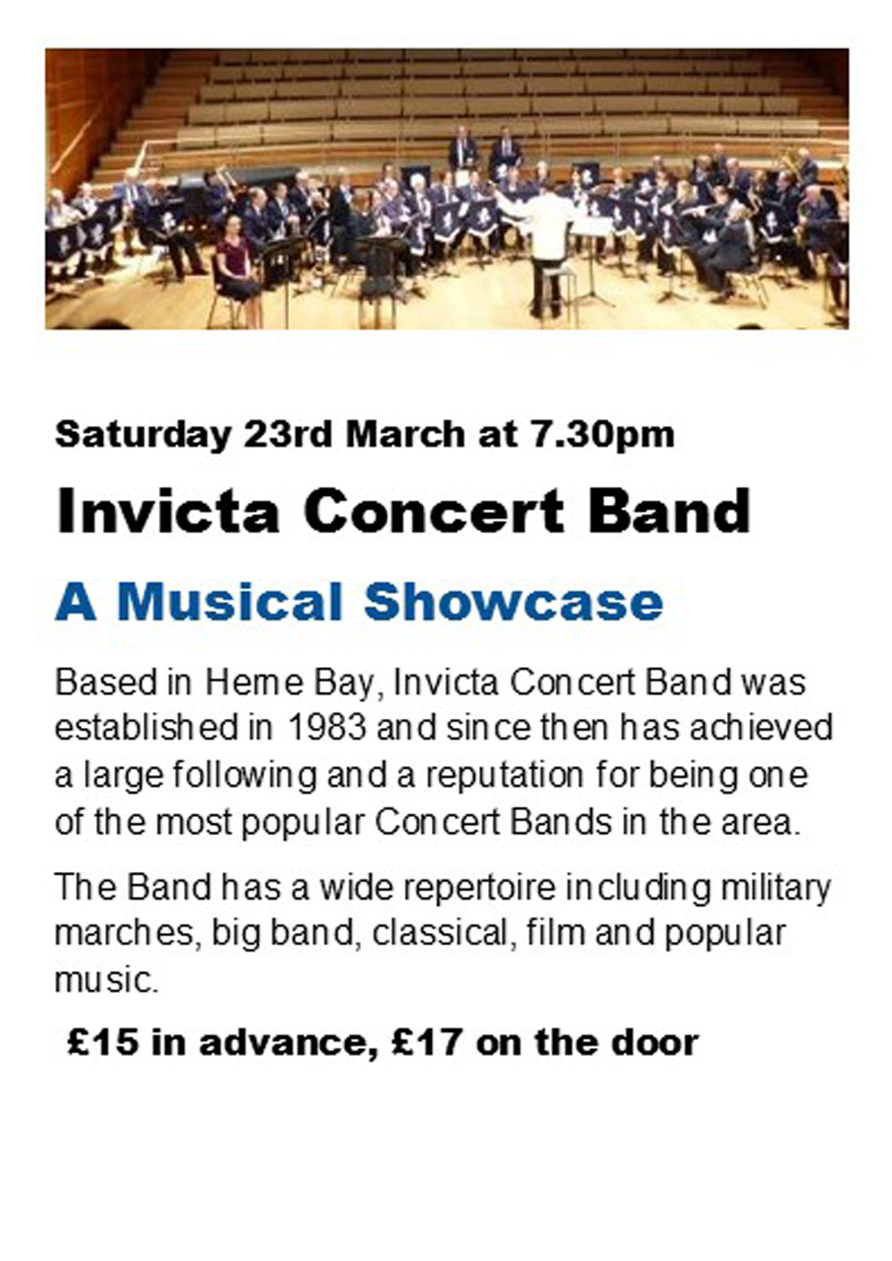 Image of Sarah Thorne Theatre event - Invicta Concert Band